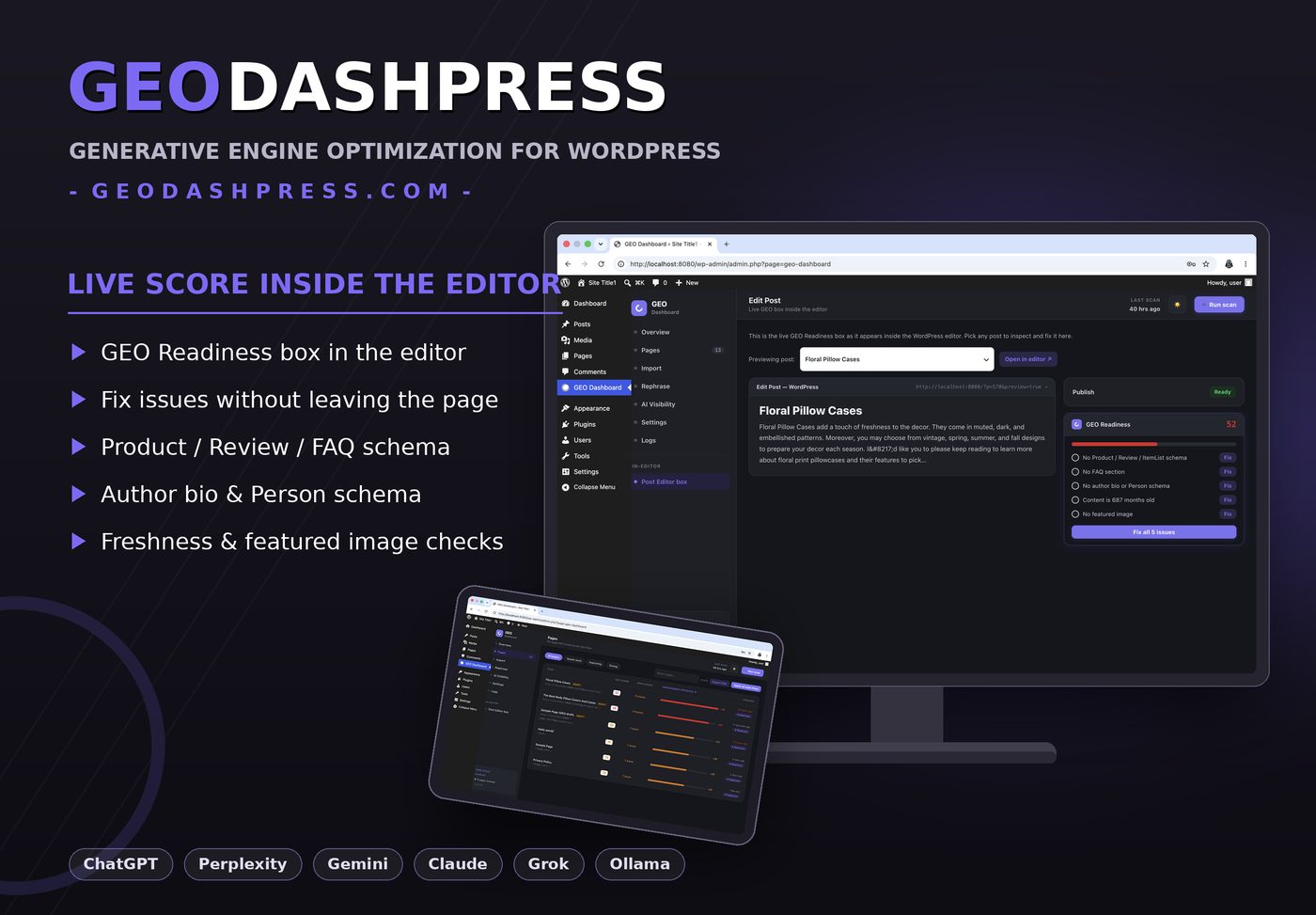 WordPressエディター内のGEO対応度ボックス